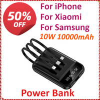 10W 10000mAh Portable Power Bank Fast Charging For iPhone For Xiaomi For Samsung With USB Type C/Lightning/Micro USB
