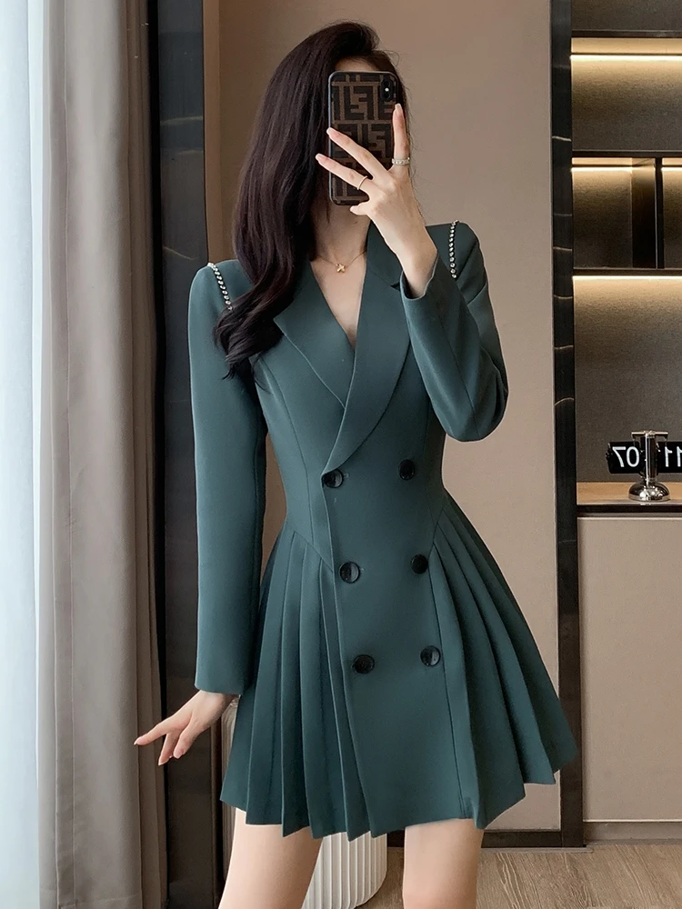 

Women's Suit Dress Slim Fit Skirt Set High Waist Pleated Autumn Winter Fashion Elegant Style Polyester Silk Blend Material