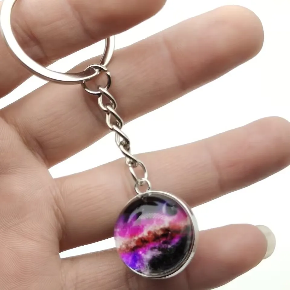 Glow In The Dark Solar System Planet Key Chain Nebula Luminous Key Ring Moon, Earth, Sun, Double-sided Glass Ball, Keychain Gift