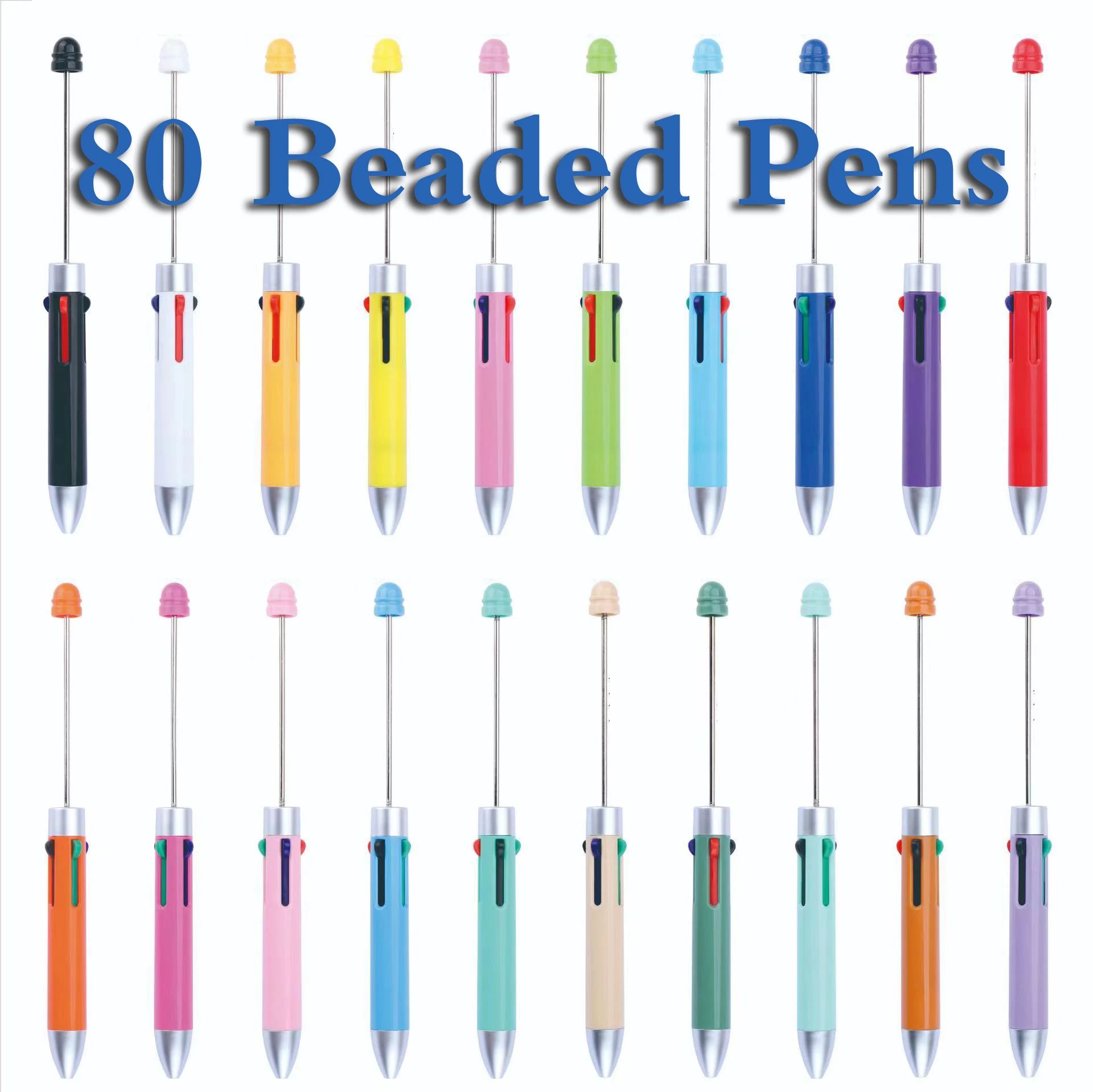 

80PCS Four-Colors Refill Beaded Ballpoint Pen DIY Beadable Pens Wedding Party Guest Gift Christmas New Year Gift Christmas Deco