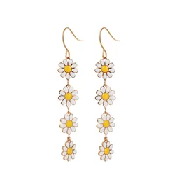 Vintage Ear Hook Sunflower Drop Earrings For Women New Sweet Cute Daisy Flower Earrings Girls Wedding Everyday Jewelry Gift