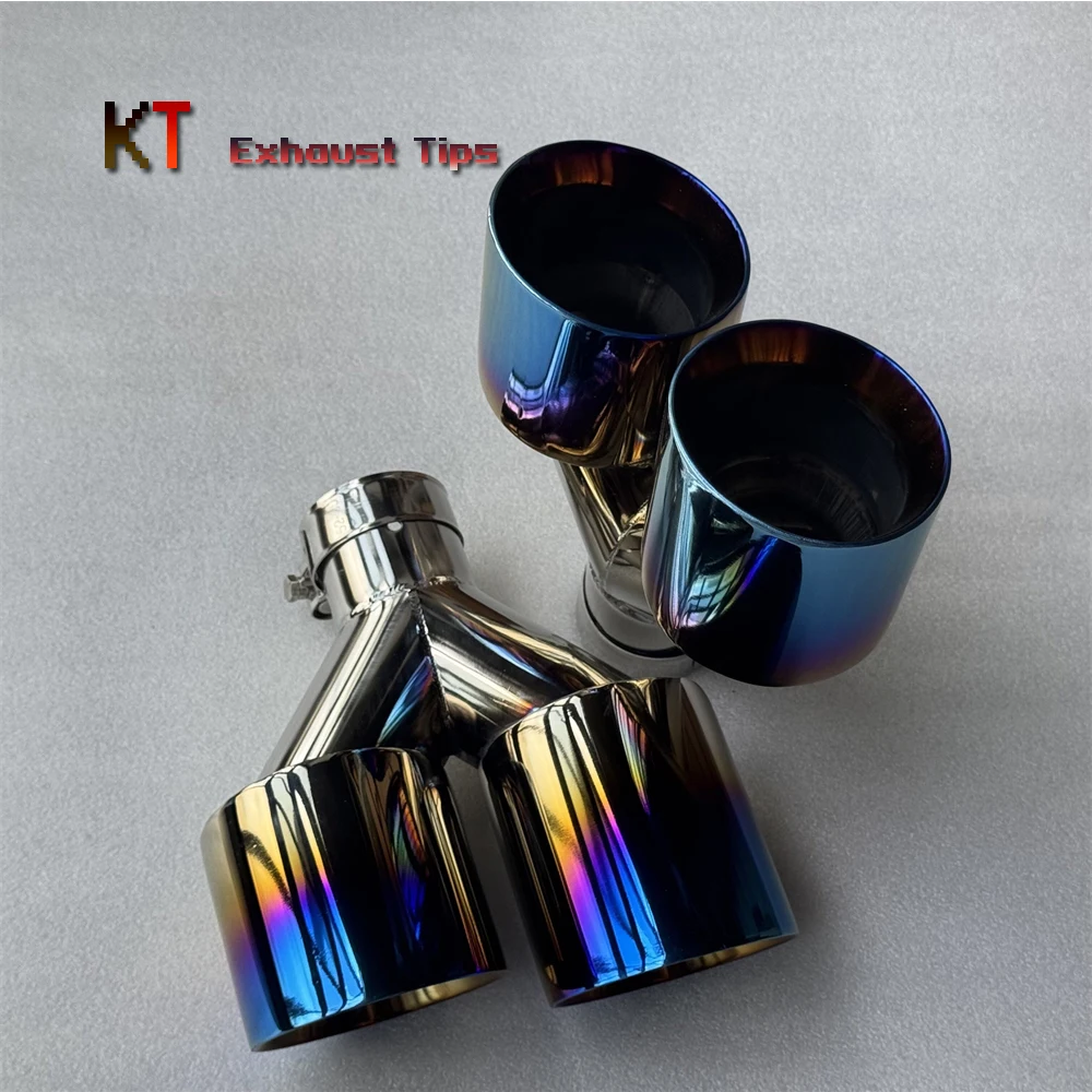 1 Pair Car Accessories Glossy Blue Stainless Steels Dual Exhaust Tip Tailpipe Muffler Tip Exhaust System Auto Tools for All Car