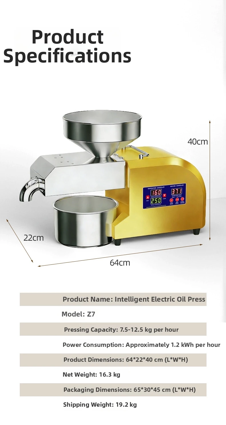 Z7 1200W Kommerzielle Ölpresse aus Edelstahl 304 - Automatisch für Erdnüsse/Sesam/Raps, Hocheffizient für den Haushalt – Detail 16