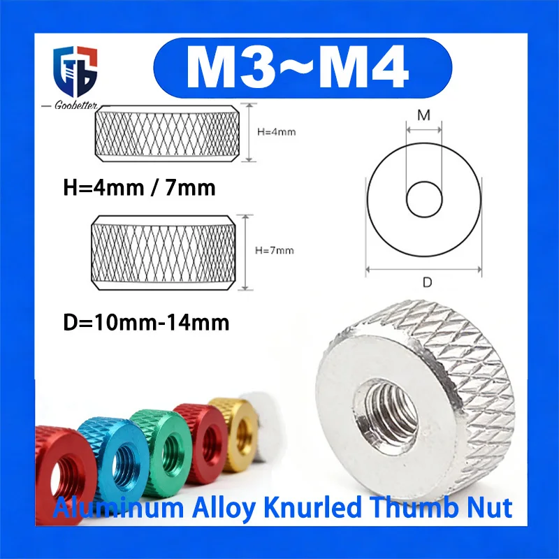 10Pcs M3 M4 Colorful Colors Knurled Thumb Nuts Aluminum Hand Screw Caps for Drone Rack & Water Cooling Model Fasteners Nut