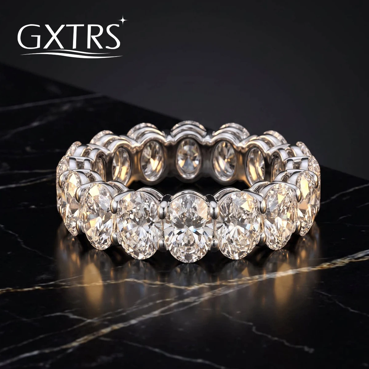 GXTRS 0.3/1CT Oval Moissanite Wedding Rings For Women Men 925 Sterling Silver Sparkling Lab Diamond Row Band Fine Jewelry Gifts
