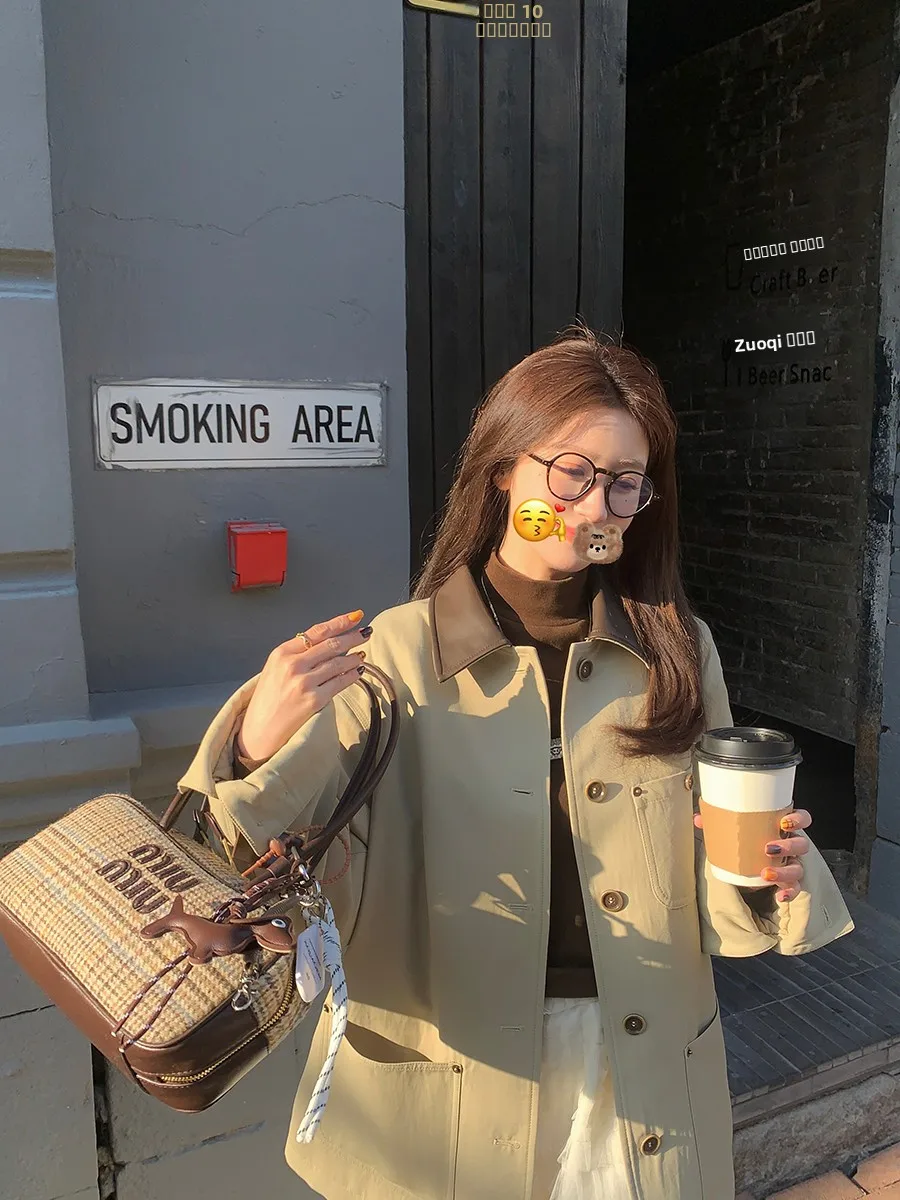 

YANUOYU Berlin Revival Women's Mid-Length Collared Cotton Jaet Autumn Winter Outerwear Commute Sle Single Button Closure