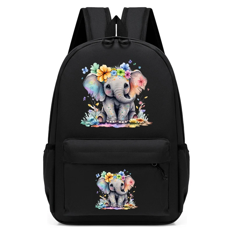 Mochila escolar para niños y niñas, morral ultraligero de lona con estampado Floral de elefante y dibujos animados, novedad