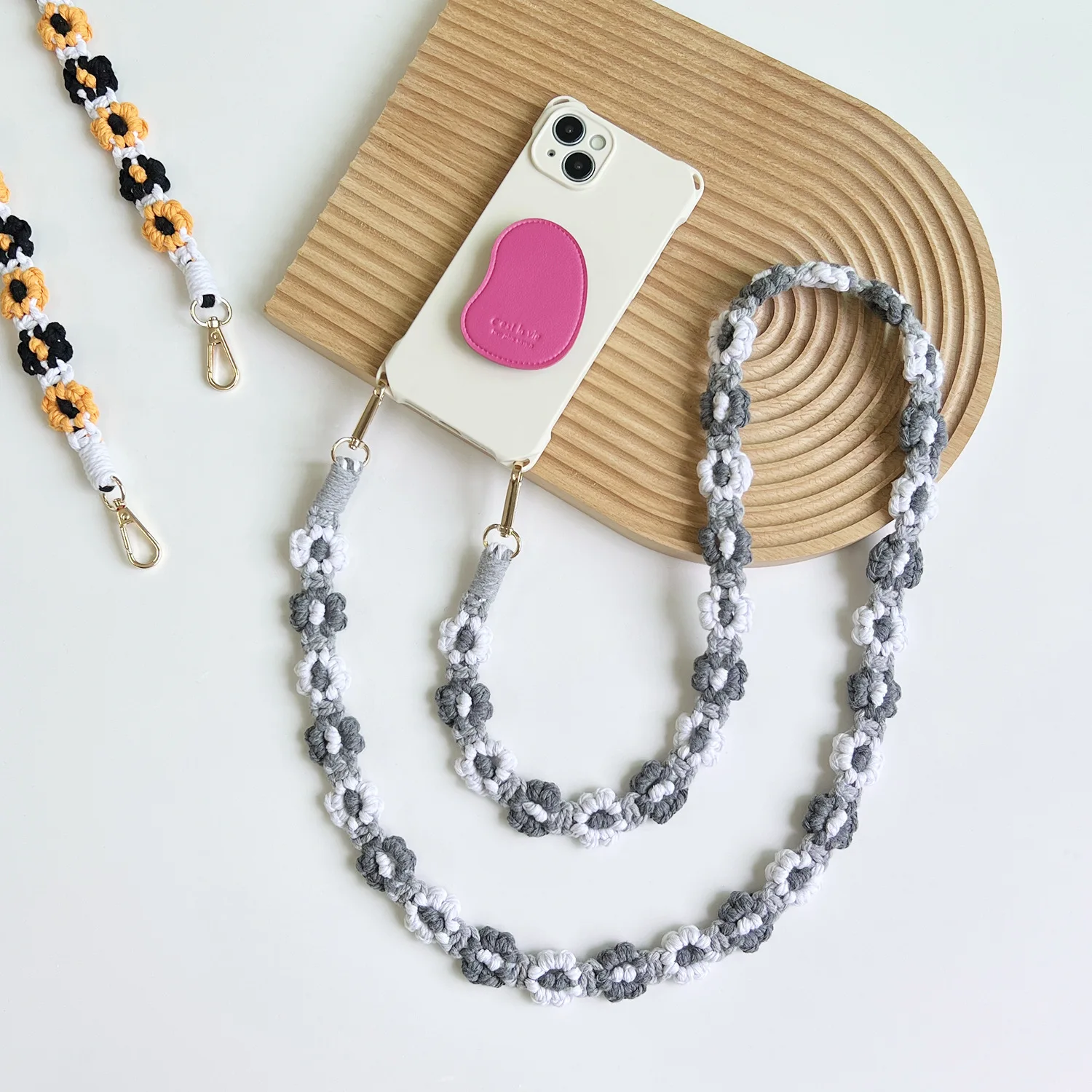 Bohemian Hand-woven Small Daisy Flower Crossbody Bag Strap For Mobile Phone Chain Pendant Key Ring Camera Strap
