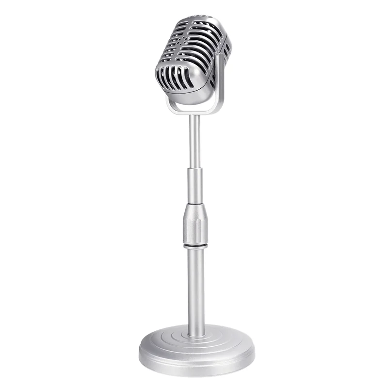 

3X Desktop Microphone Prop Model With Adjustable Height, Classic Retro Style Microphone Stand Fake Mic Prop,Silver-AT20