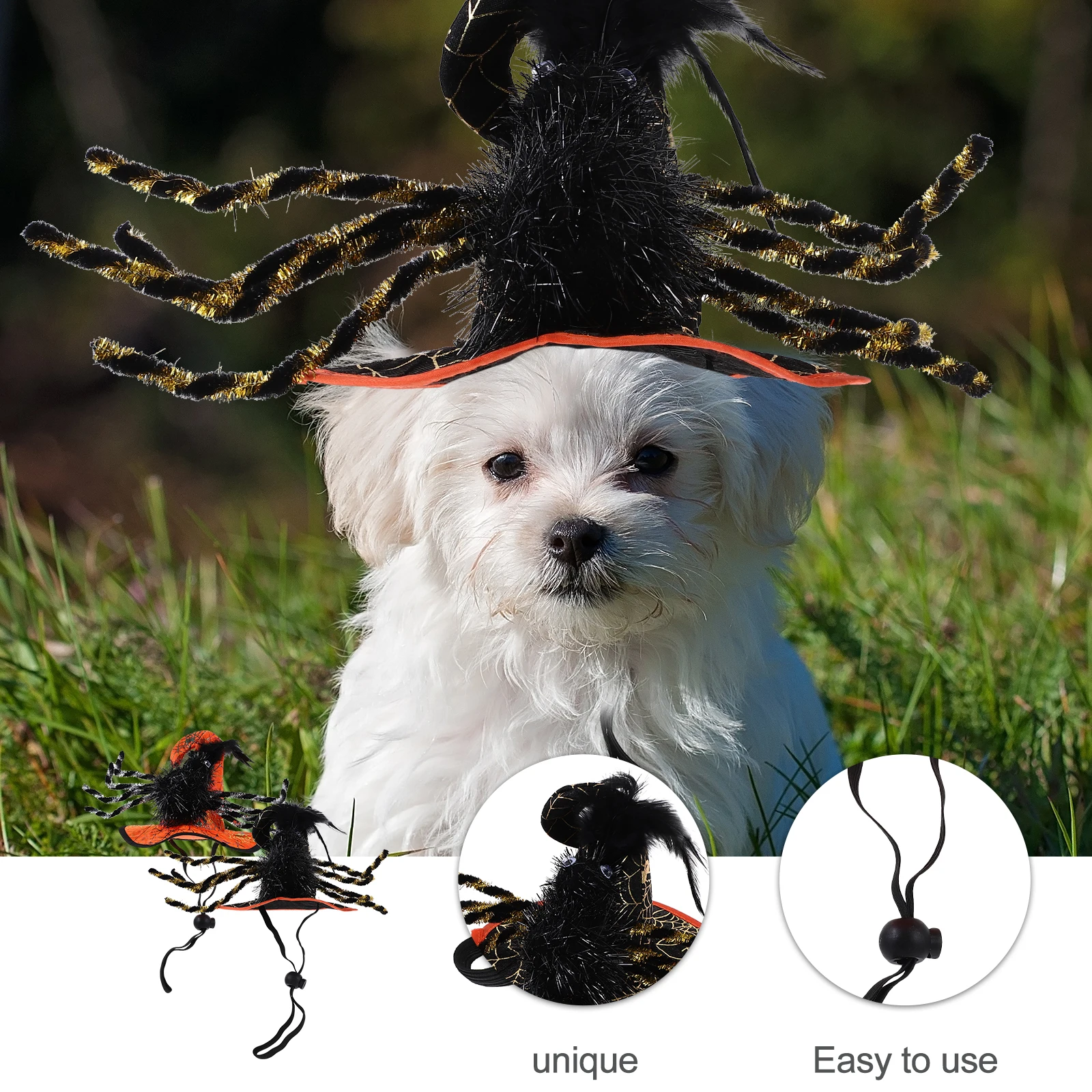 

2Pcs Durable Felt Cloth Halloween Pet Hats Dog Cat Witch Headdress Costume Accessory For Parties And Gatherings