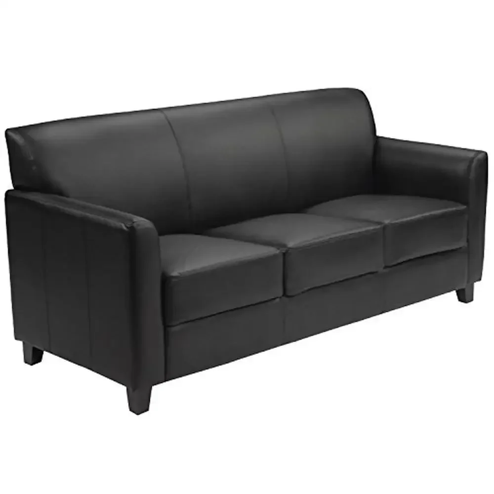 Black LeatherSoft Plush Sofa with Hardwood Frame Construction and CAL 117 Fire Retardant Foam Contemporary Reception Sofa 70