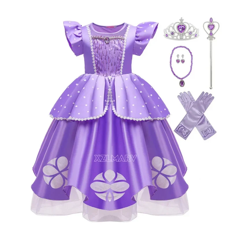 2022 Princess Sofia dress for girl kids cosplay costume puff sleeve layerd dresses child Party Birthday Sophia fancy costumes