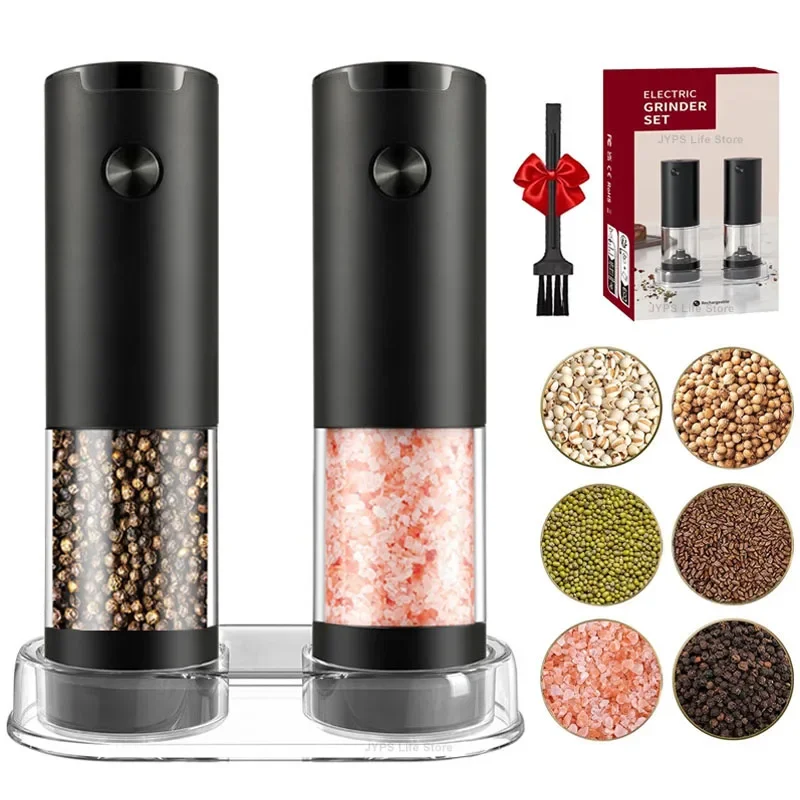 Upgraded Electric Salt and Pepper Grinder Set Battery Powered Automatic Pepper Mill Shakers Adjustable Coarseness Easy Filling