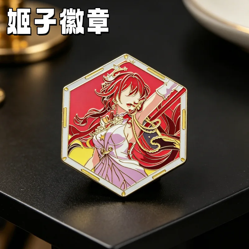 Honkai Star Rail Himeko Hexagon Enamel Pin Badge Fan Made Anime Game Brooch Bag Charm Collectible Gift