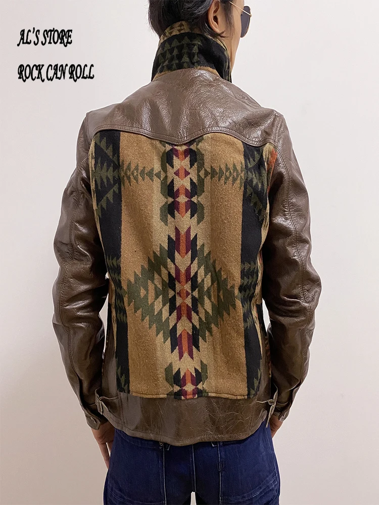 XW298 RockCanRoll Read Description! Super Quality Coat Genuine Cow Suede Leather & Wool Cowhide Stylish Durable Navajo Jacket