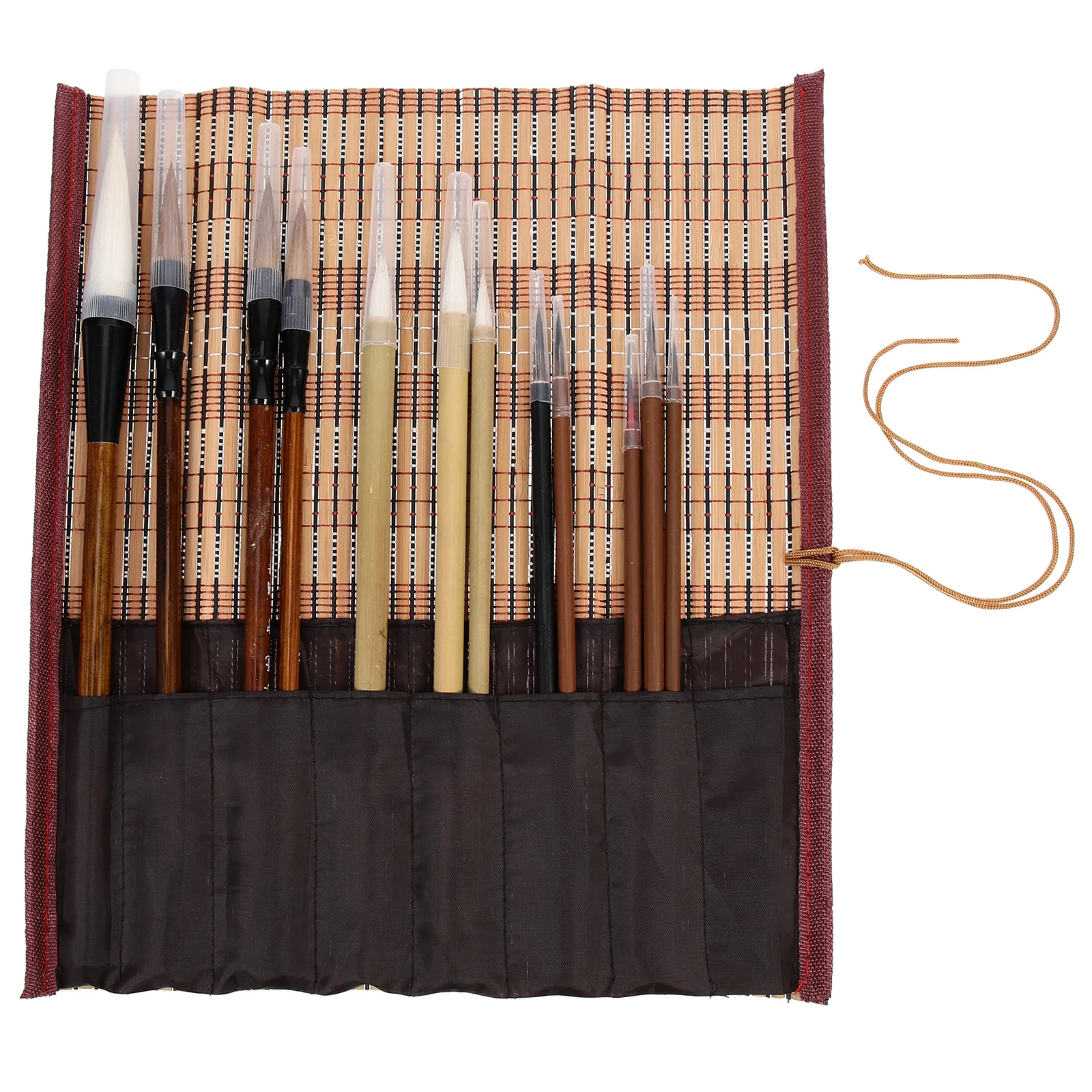 

12 Pcs Chinese Calligraphy Brush Set Wood Medium Size Portable Kids Painting Students Beginner Writing Brushes