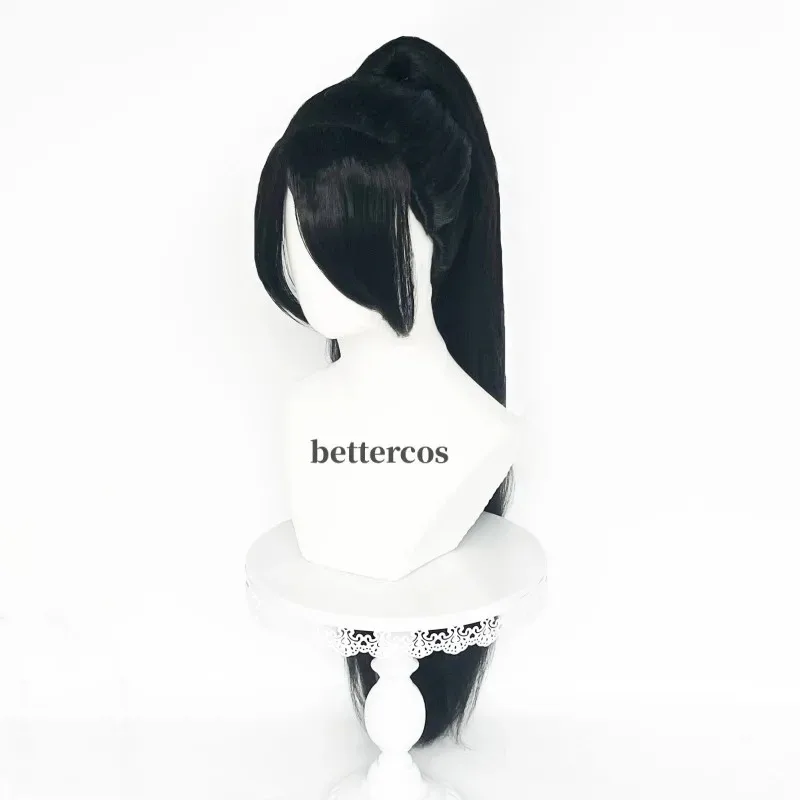 عالية الجودة لعبة Valorant حكيم شعر مستعار تأثيري أسود مقاومة للحرارة الشعر الاصطناعية مع 80 سنتيمتر مقطع طويل ذيل حصان أنيمي الباروكات + WigCap