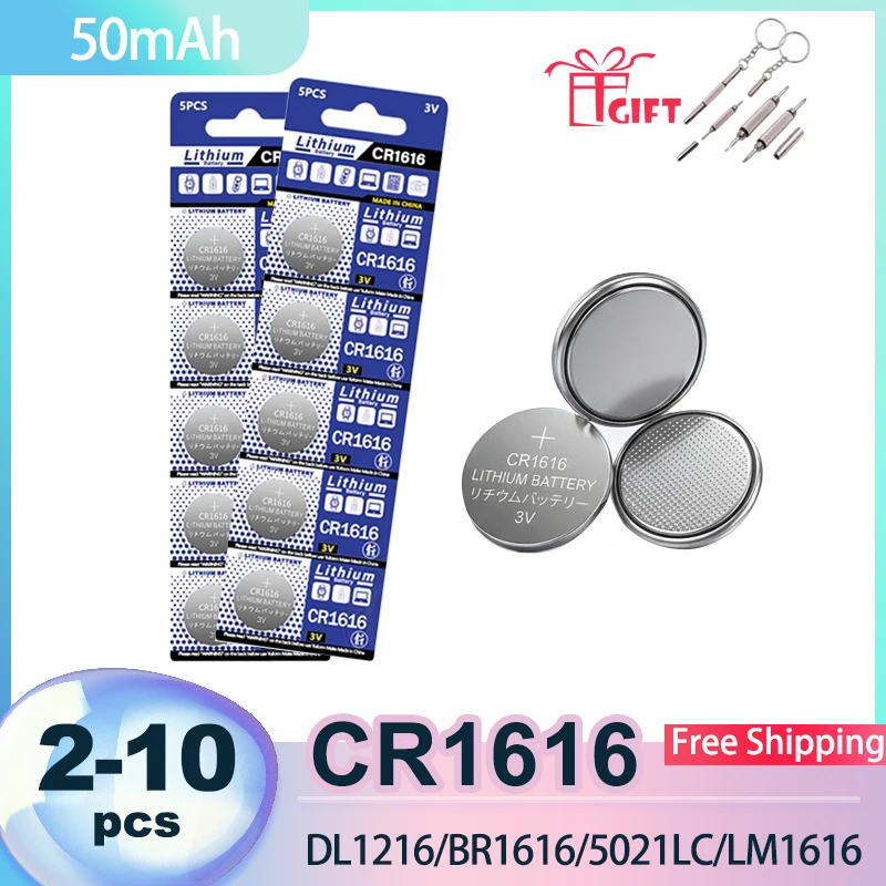 

CR1616 Lithium Battery 3V 55mAh Large Capacity Coin Cells DL1616 BR1616 5021LC LM1616 For Remote Watch