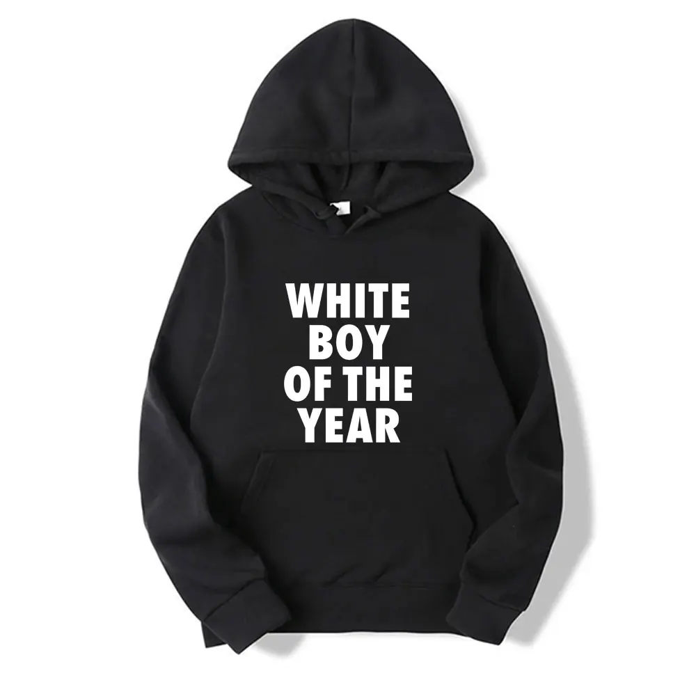 

WHITE BOY OF THE YEAR English Letters Print Hoodie Men Women Casual Vintage Pullover Hoodies Male Fashion Oversized Streetwear