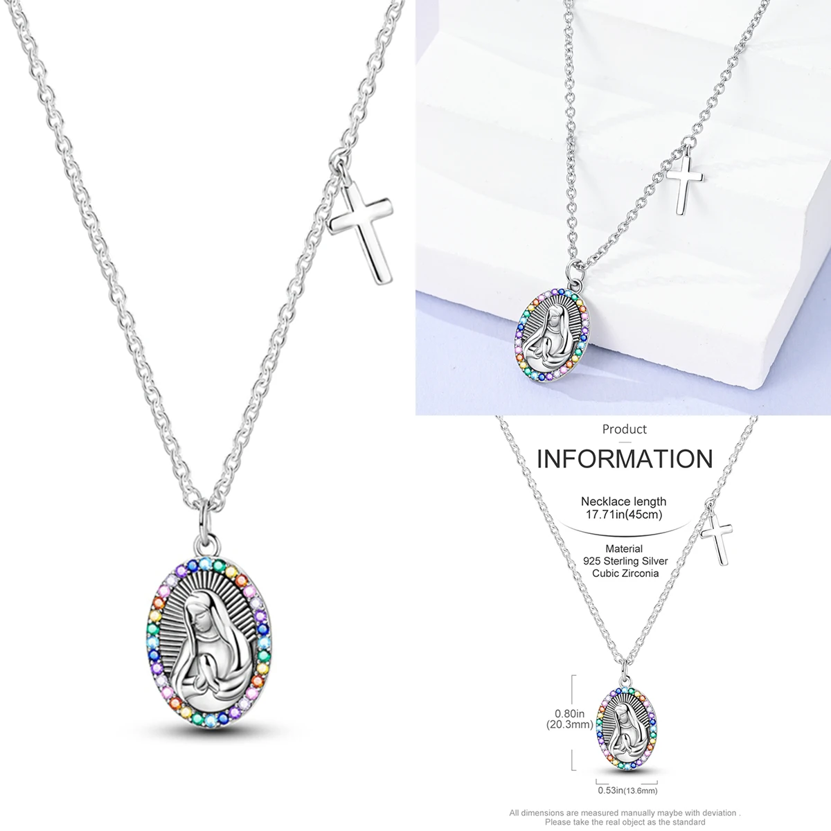 Original 925 Sterling Silver The Virgin Mary Necklace Zirconia Crystal Jewellery Party Birthday Wedding Women Anniversary Gift