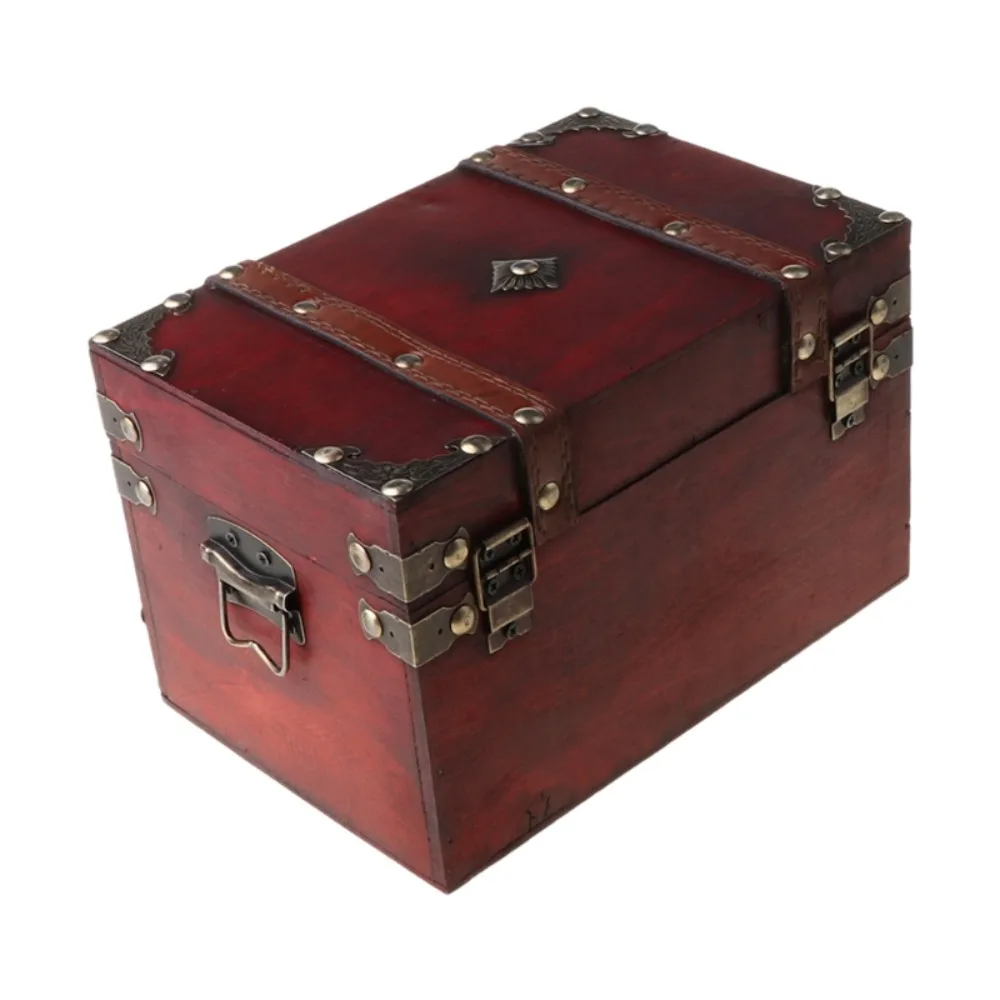 Vintage Wooden Treasure Box Antique Design With Bronze Color Lock Treasure Chest European Retro Style Trunk Containers Props