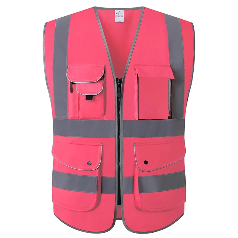 Construction Road Working Vest For Men Women Hi Vis Vest With Pockets And Zipper