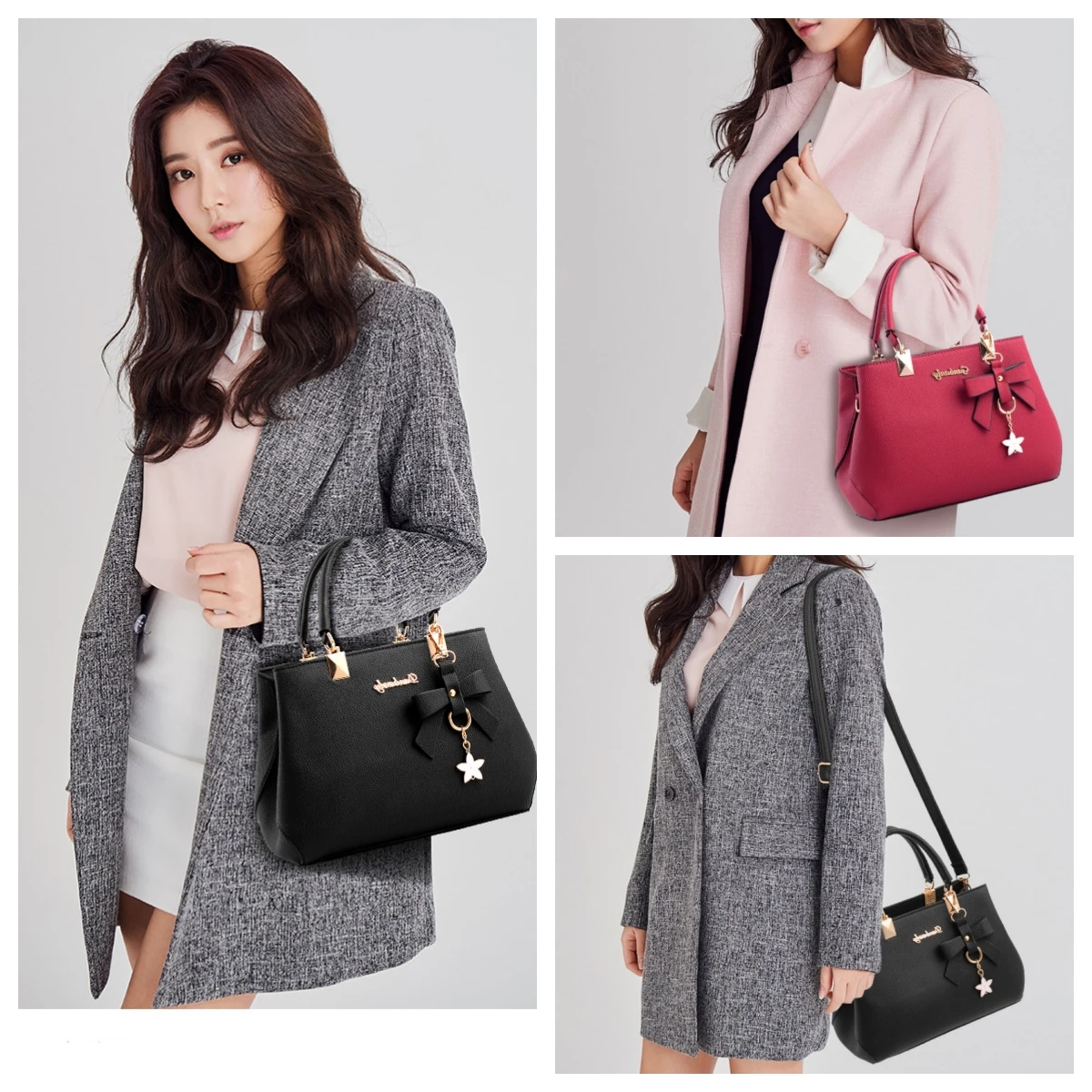 Fashion Solid Color With Bow One Shoulder Bag Portable Bandolera Casual Satchel Large Capacity Cross-body Handbag For Women image 2