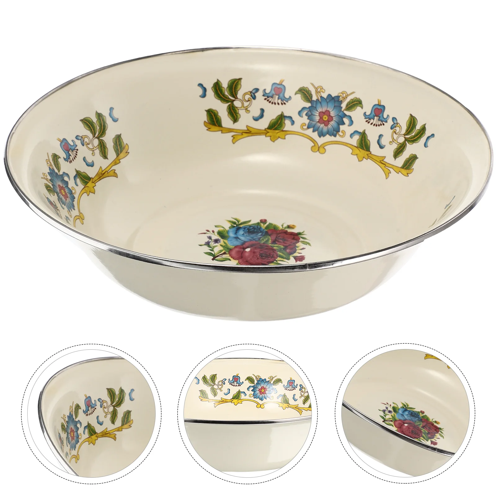 

Dinnerware Enamel Soup Bowl Household Enamelware Storage Basin Fruit Bowls White