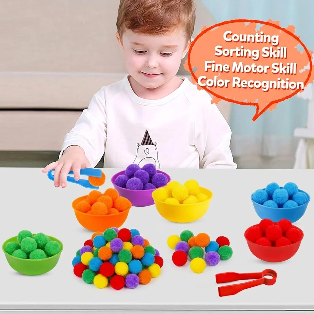30-68PCS Kids Sorting Counting Toys  Rainbow Color Classification Bowls with Tweezers Fine Motor Training Educational Game Gifts