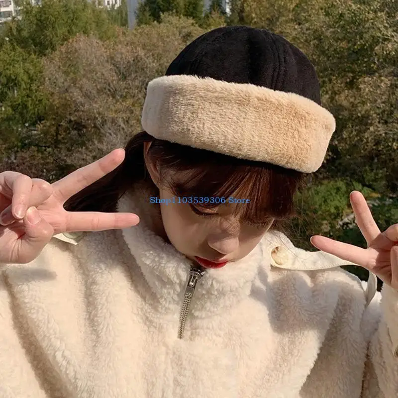 400A شتاء دافئ من جلد الغزال المخملية قبعة صغيرة بلون أفخم مكبلة Brimless قبعة الجمجمة