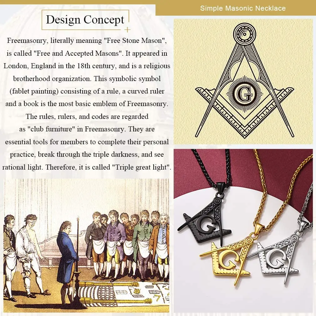 U7 Masonic Necklace Freemason Square&Compass Letter G Symbol Stainless Steel Free and Accepted Masons Icon Pendant Jewelry