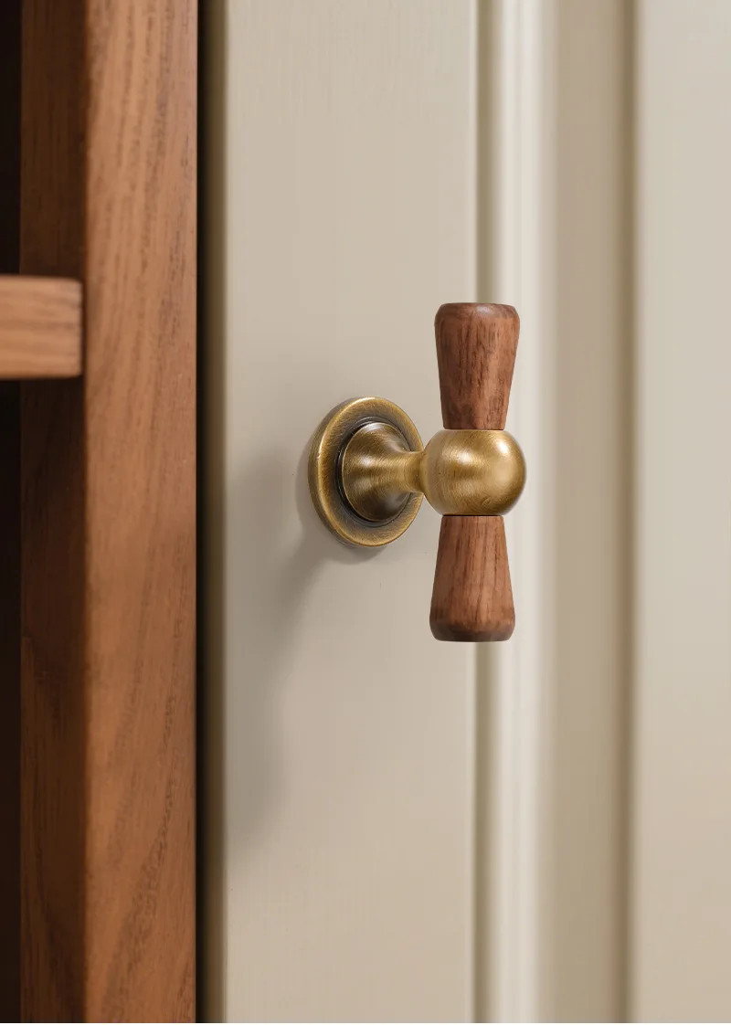 Walnuss- & Messing-Schranktürgriff in Antikbronze/Griff für Schrank/Schublade S Retro Einloch-Kleiderschrank-Türknauf Möbelgriff – Detail 3