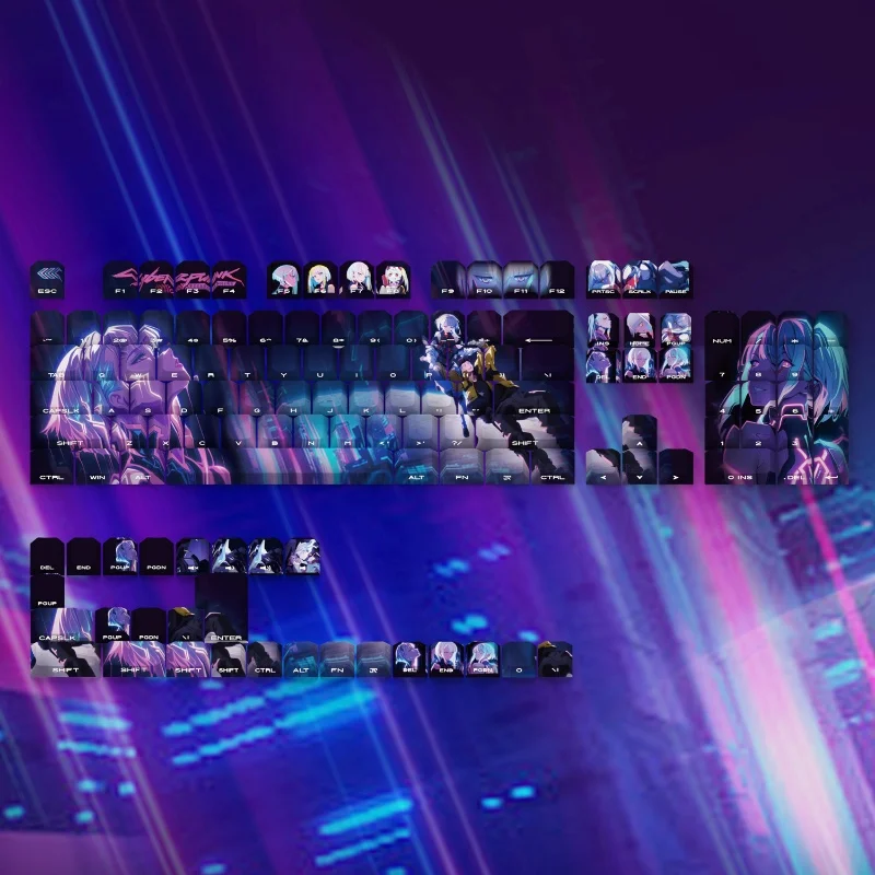 Lucy Theme Keycaps 130 Keys Side Engraved Light-Transmitting Pbt Material Thermal Sublimation Process Mechanical Keyboard Keycap