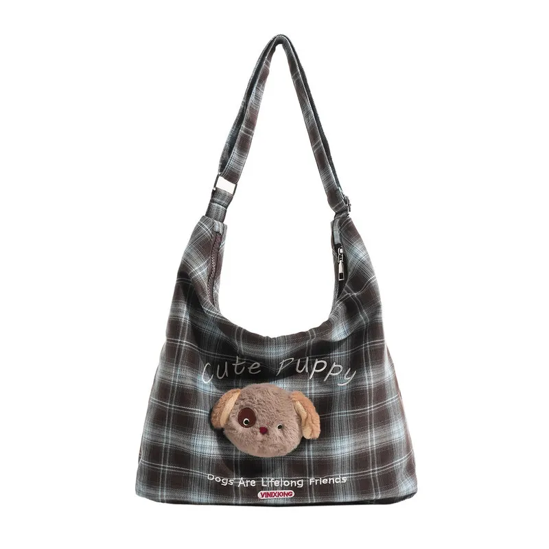Retro college-style patterned tote bag for women2025New cartoon-style, cute, and large-capacity shoulder bag for commuting