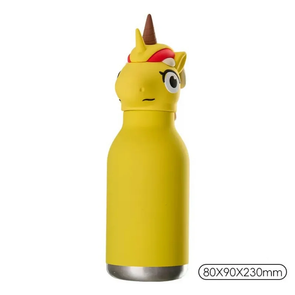 Unicorn Cartoon Stainless Steel Vacuum Insulated Kids Water Bottle Leak-Proof Straw Cup Animal Head Design for Children School