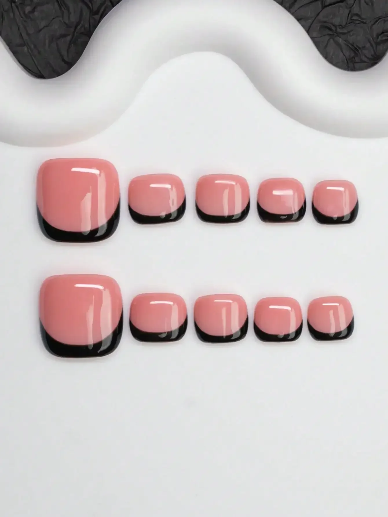 

12pcs Y2K Baddie Style Handmade Nail Stickers, Nude & Black Color With French Tip Design, Suitable For Party, Dance, Daily Wear,
