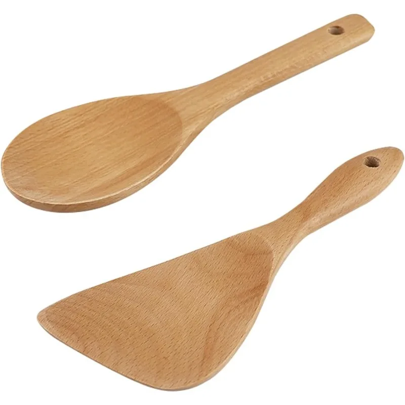 

DOERDO 2Pcs Wooden Rice Paddle Nonstick Spatula Cooking Utensil for Sushi, Mashed Potato, 8.9" x 2.9"