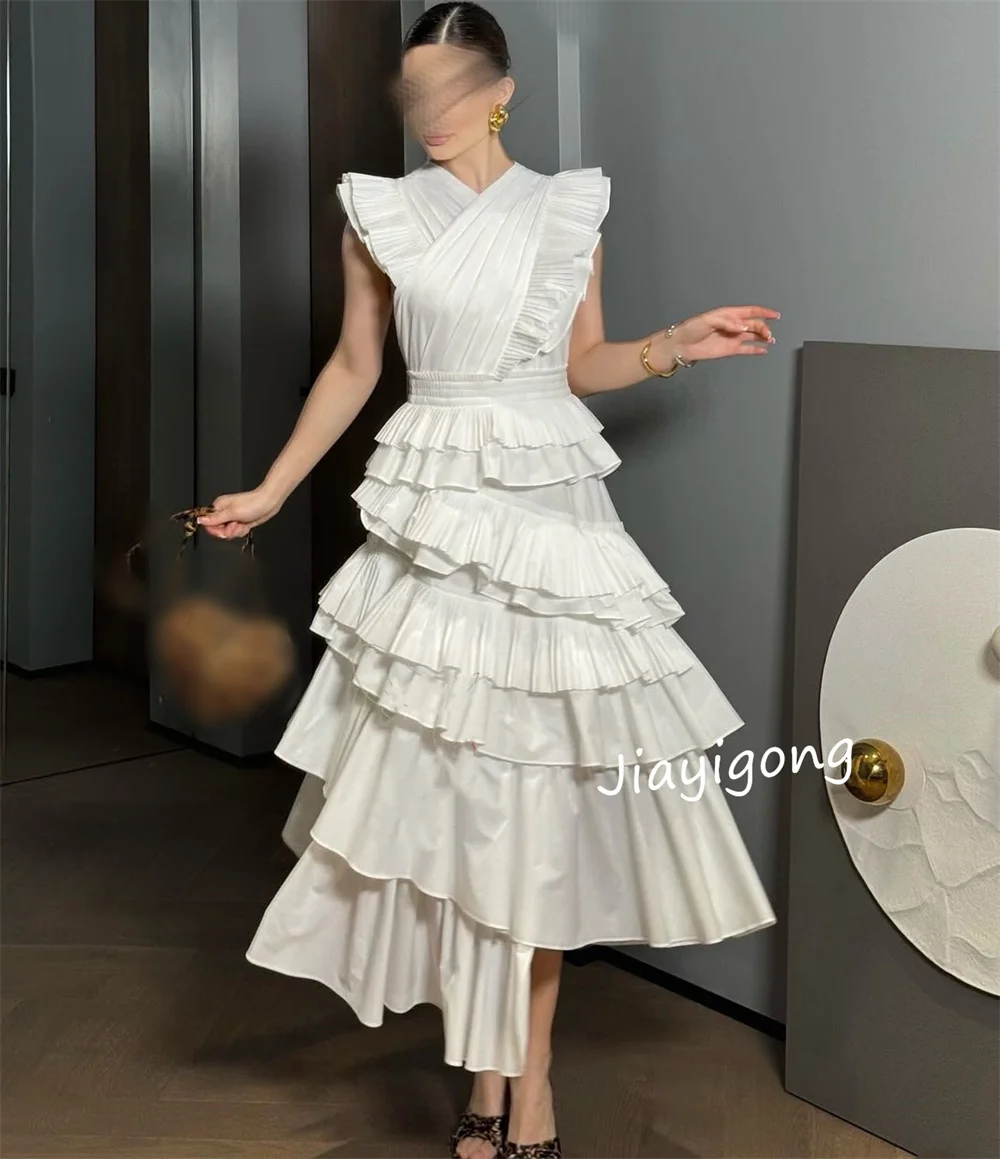 Customized Exquisite Pleat Ruched A-line V-neck Midi Dresses Bespoke Occasion High Quality Sizes Available