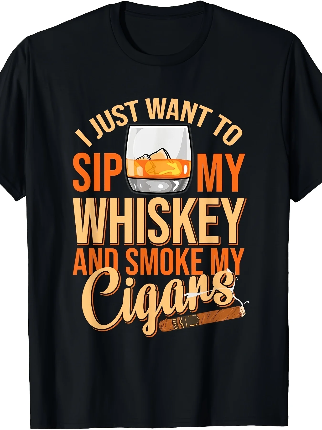 Casual Style Men's T-Shirt, Whiskey Pattern, Perfect Gift for Autumn and Winter Relaxation Moments, Same Style for Men, Unisex, 2026 Summer Sleeveless Printed T-Shirt, Size 18