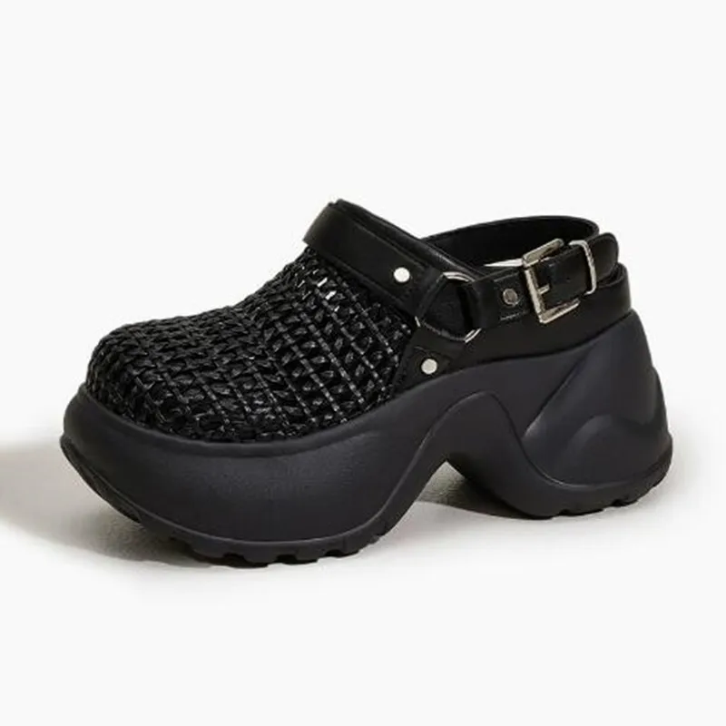 

2026 New Thick Soled Sandals Women Summer Hollow Out Breathable Sandals Versatile Silver Black Height Increasing Women's Shoes