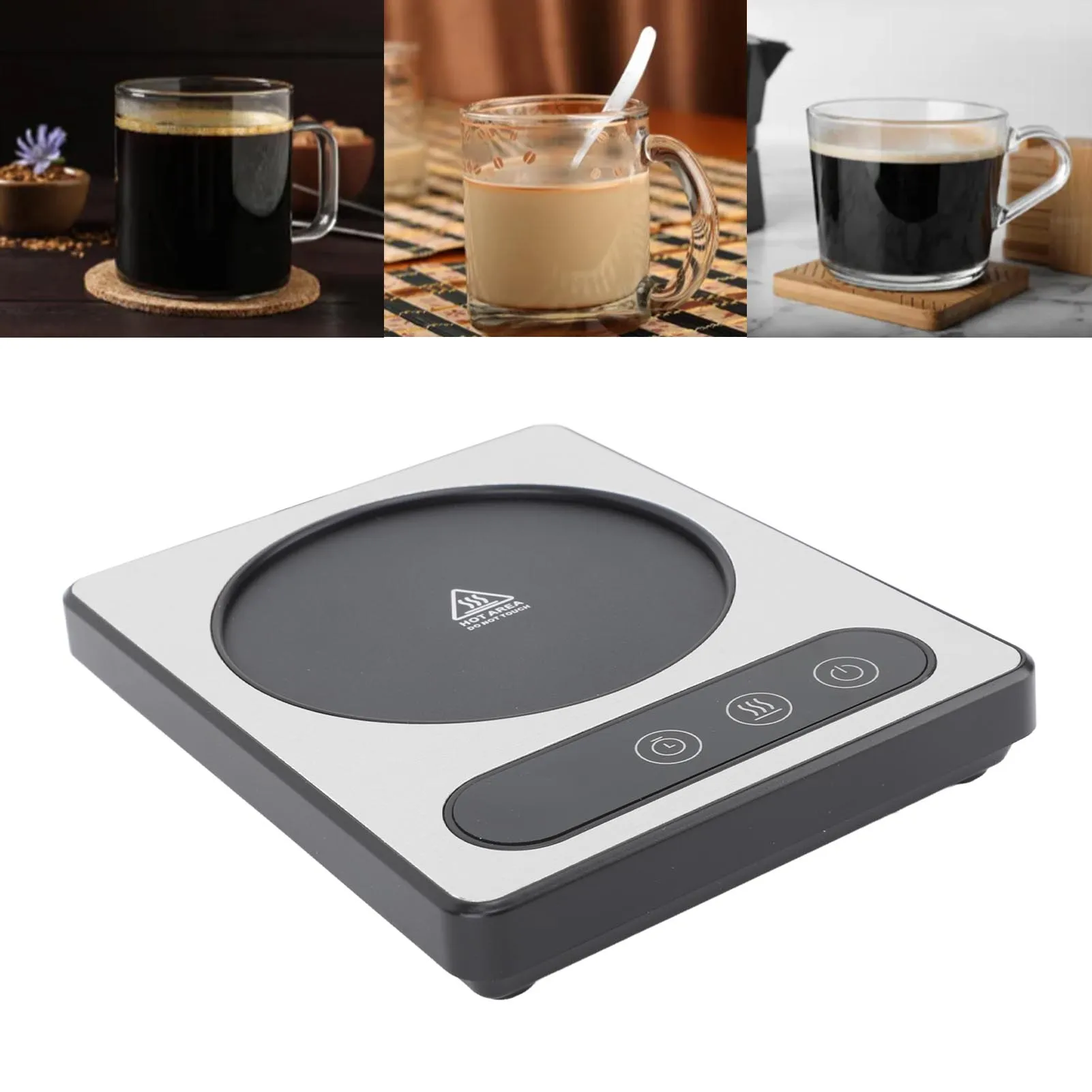Coffee Cup Heater 36W Touch Control 12h Timing Smart Coffee Mug Heater for Coffee Hot Chocolate Silver EU Plug 220V