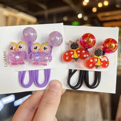 2Pcs/Set Cartoon Owl Hair Rope For Girls Snail Elastic Hair Band Rabbit Rubber Bands Cute ladybug Hair Tie Kids Hair Accessories