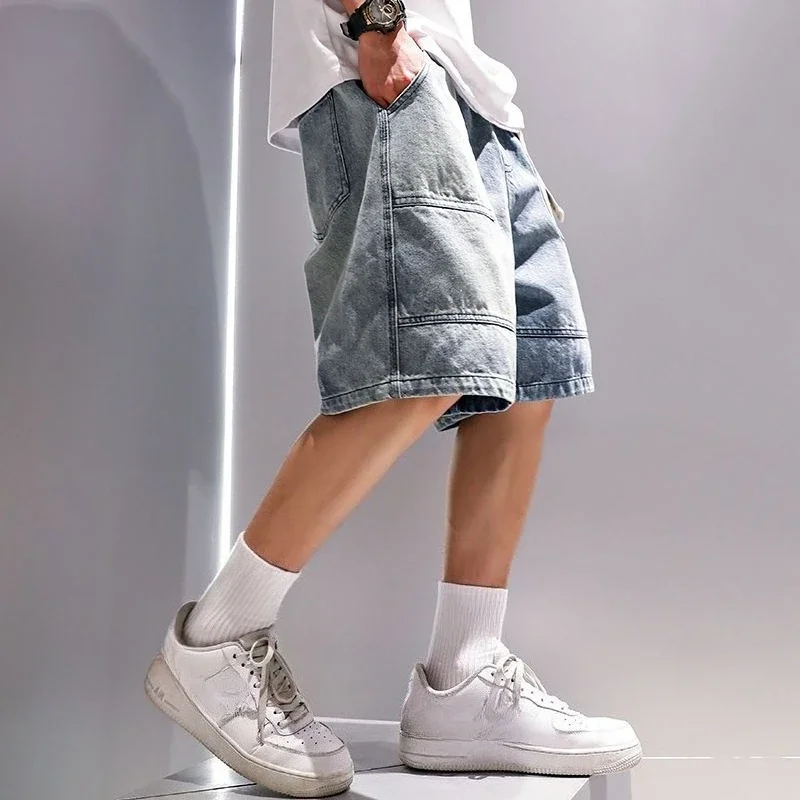 

С карманами Мужские короткие джинсовые брюки Длинные мужские джинсовые шорты-бермуды Полуширокие свободные мешковатые роскошные тенденции 2025 Xl Дизайнерские ковбойские шорты