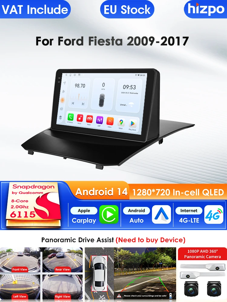 Hizpo Carplay 2din 4G 8581 AI Systeme Android 14 Autoradio für Ford Fiesta 2009–2017 Multimedia Video Player GPS Autoradio RDS