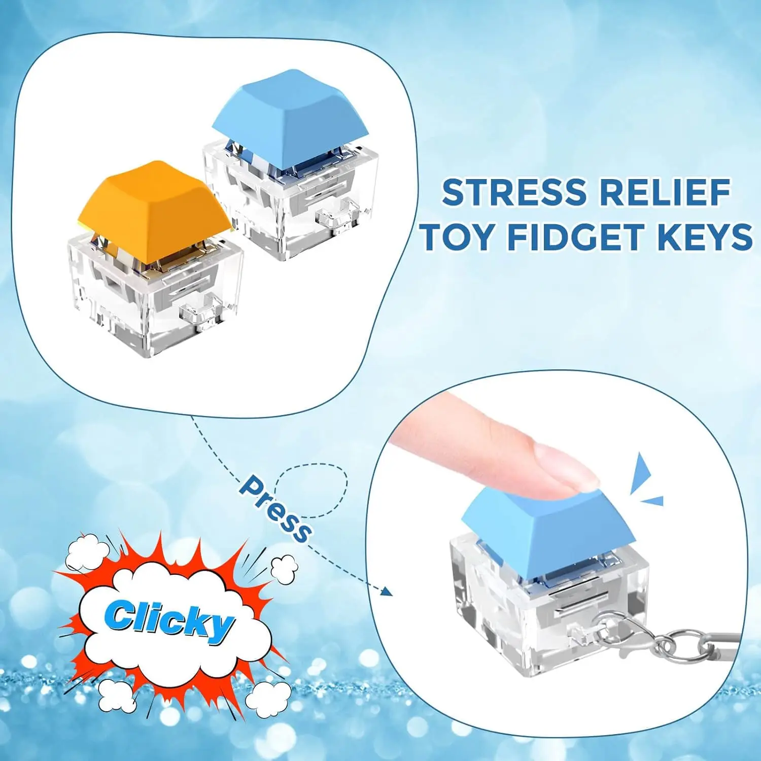 Keyboard Fidget Toys Key Chain Keycap Fidget Keychain Mechanical Key Decompression Toys Button Stress Relief Gifts