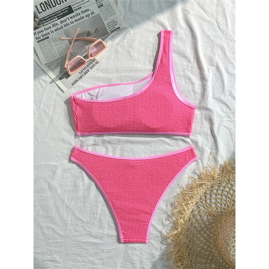 Gefälteter, einseitiger Bikini, Damen-Badeanzug, zweiteiliges Bikini-Set, gepolsterter Badeanzug, Badebekleidung, Schwimmbikini V7217 – Detail 3