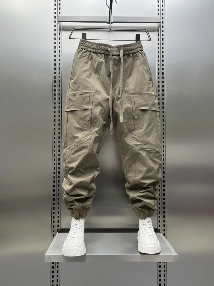 

Summer 2025 Men's Loose Fit Workwear Trousers Cargo Pants Elastic Waist Nine-Piece Harlan Casual Pants American Leisure Sle
