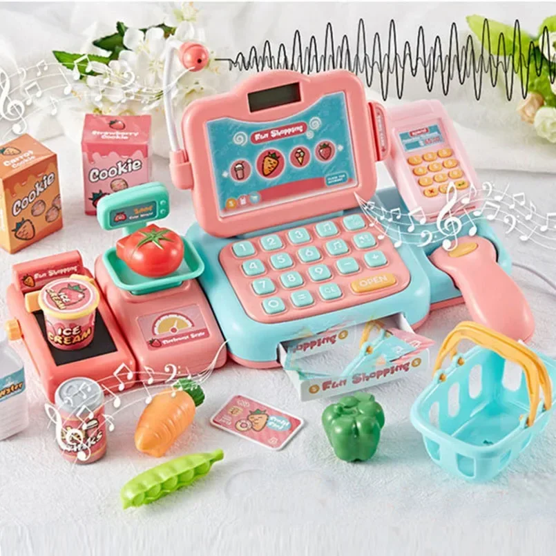 

Mini Simulated Supermarket Checkout Counter Role play Cashier Cash Register Set Kids Pretend Play Early Educational Toys