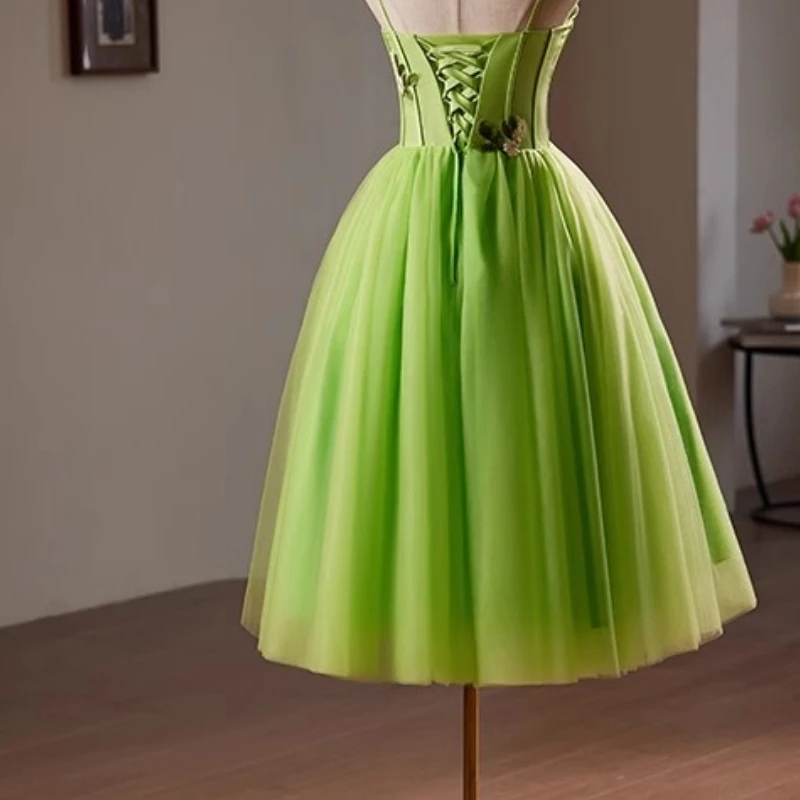 Robe de Bal Verte sur Mesure, à Bretelles Spaghetti, à Lacets, Bouffante, pour Occasions Formelles, ixde Mariage, Cocktail, Nouvelle Collection