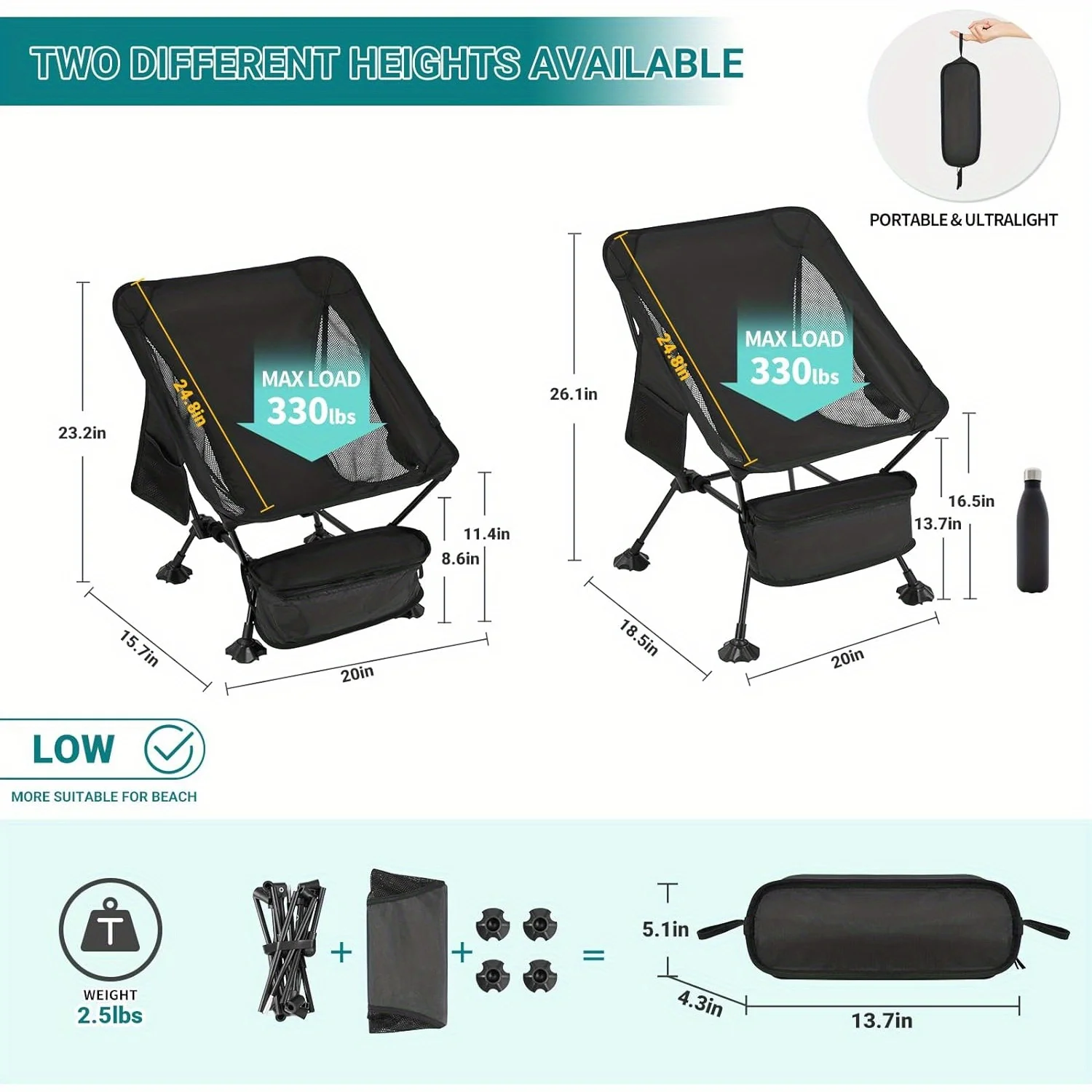 ATEPA Ultralight Camping Chair, Suitable for Backpacking Hiking, Portable Lightweight Folding Camping Chair, Suitable for Adults